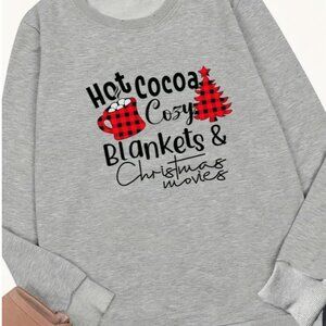 XXL Christmas Tree & Hot Cocoa Pattern Sweatshirt, Casual Long Sleeve Crew Neck